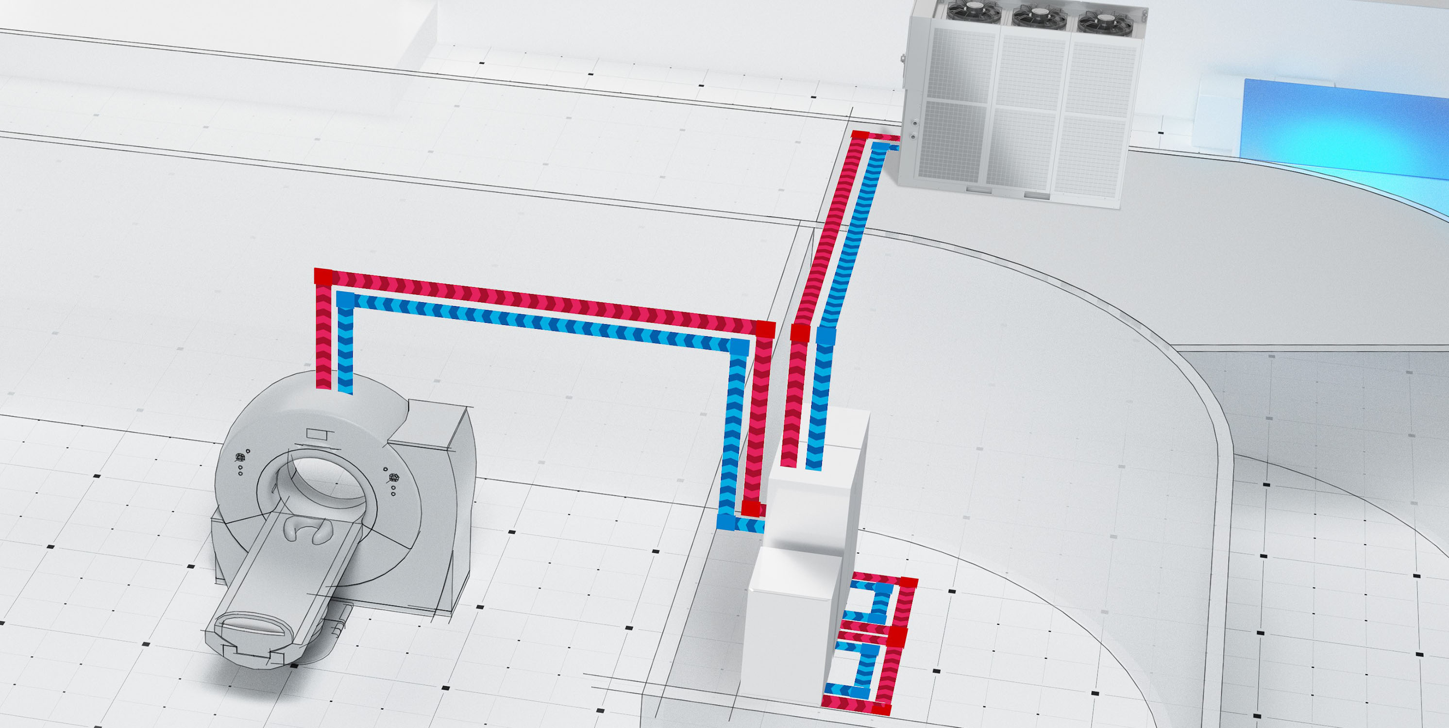 ACS Schaltschrankkühler in Technikraum, MRT-System mit Helium-Kompressor
